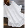 Loose Ruffled Short-Sleeve Top Solid Loose Ruffle Sleeve Short Sleeve Button Top