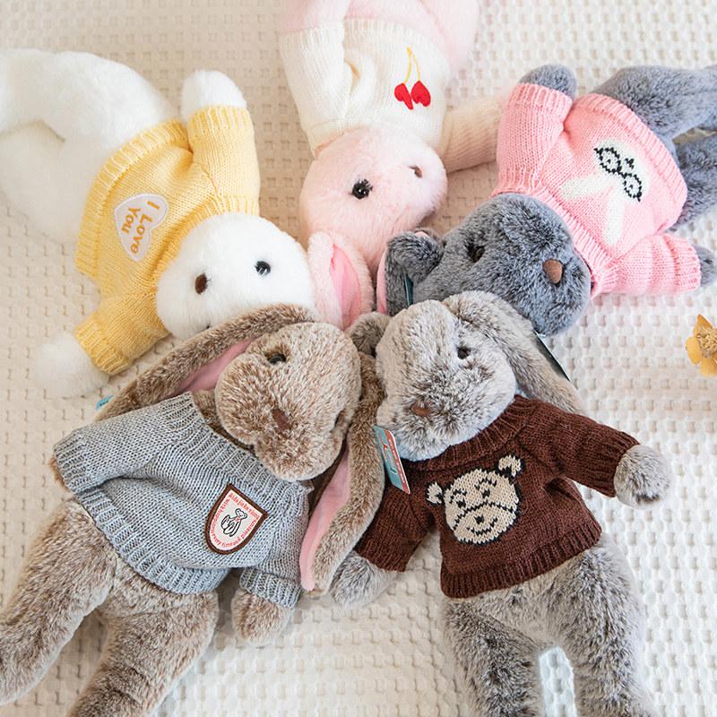 Cute Big Ear Bunny Plush Doll Cartoon Stuffed Animals Rabbit Wear Sweater Soft Baby Accompany Sleeping Pillow Girl Birthday Gift