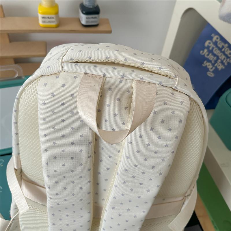 Mochila con Adorno de Encaje Rayas Estrelladas con Ventana Frontal Transparente y Múltiples Bolsillos Gran Capacidad Mochila Escolar Diaria para Adolescentes Estudiantes Viajes Diarios