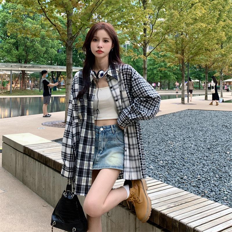 Koreanisches Dongdaemun Chic Karohemd für Damen - Lockere Passform, 2025 Frühling/Herbst Jacke im Hongkong-Stil