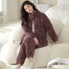 [Super Thick] Women's padded pajamas, thickened three-layer warm coral fleece padded jacket, high-collar loungewear set in winter