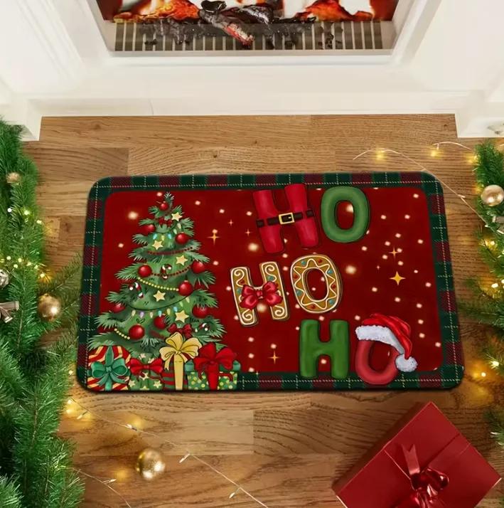 Black Background Doormat With Five Love Trees Dancing In The Sky A Snowflake Christmas Mat Carpet Creative Mat Home Decoration