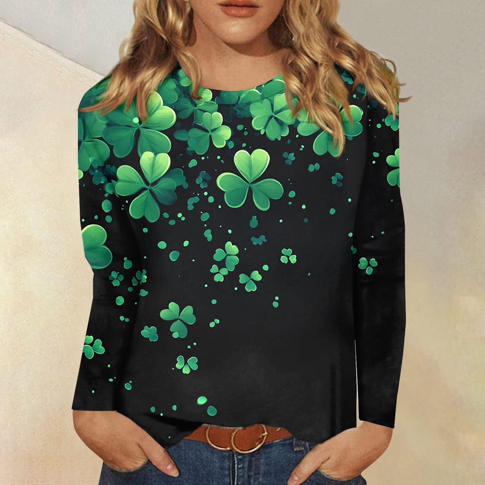 

Рубашки с длинным рукавом для женщин Милые принты Футболки Блузки Повседневные Большие размеры Базовые топы Пуловеры Рождественские L армия зеленый