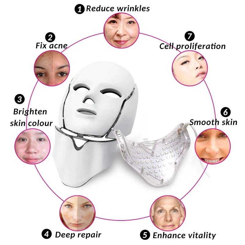 7 Colors LED Firming & Whitening Mask Facial Device - Facial & Neck Anti-Acne Professional Skin Therapy