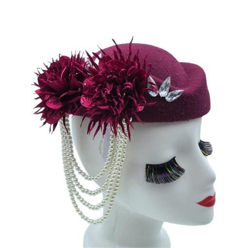 European and American Retro British Felt Headscarf Hat Women's Church Derby Headgear with Flowers Women's Soft Beret