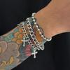 Ingemark Punk Hip Hop Silver Color Metal Chain Bracelets Men Goth Vintage Cross Pendant Bangles Grunge Street Jewelry Steampunk