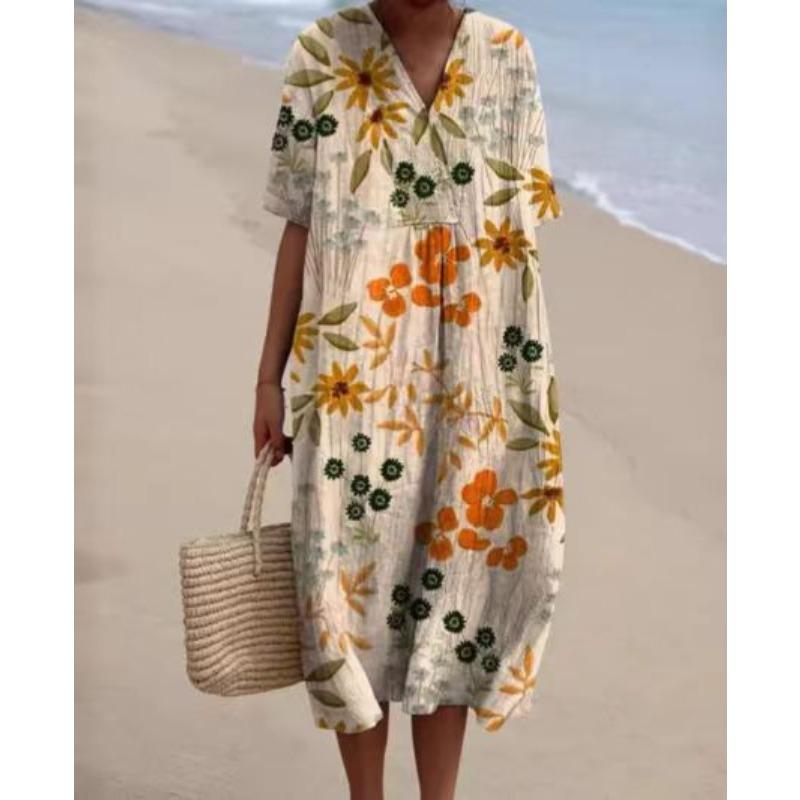 IHUASU Dámská móda léto jaro ležérní šaty s krátkým rukávem a výstřihem do V