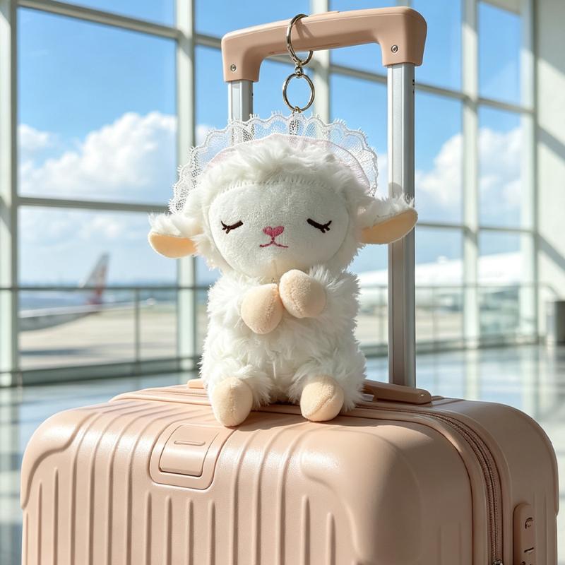 1Pcs Cute Curly-Haired Small Woolen Plush Toy Keychain Backpack Charm, Sweet Veil Little Lamb Doll, Sleepy Sheep Baby