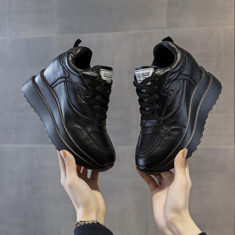 Klobige Sneaker Damen Echtes Leder Keilabsatz Freizeitschuhe 2025 Neu Komfort 10CM Höhenerhöhung Laufschuhe Chaussure Femme