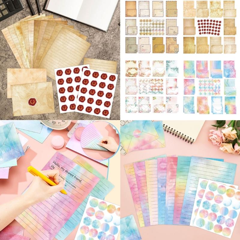 Vintage Paper Stationery Set 50 Letter Paper Lined Sheets 50 Matching Envelopes 60 Sealing Label Sticker for Wedding