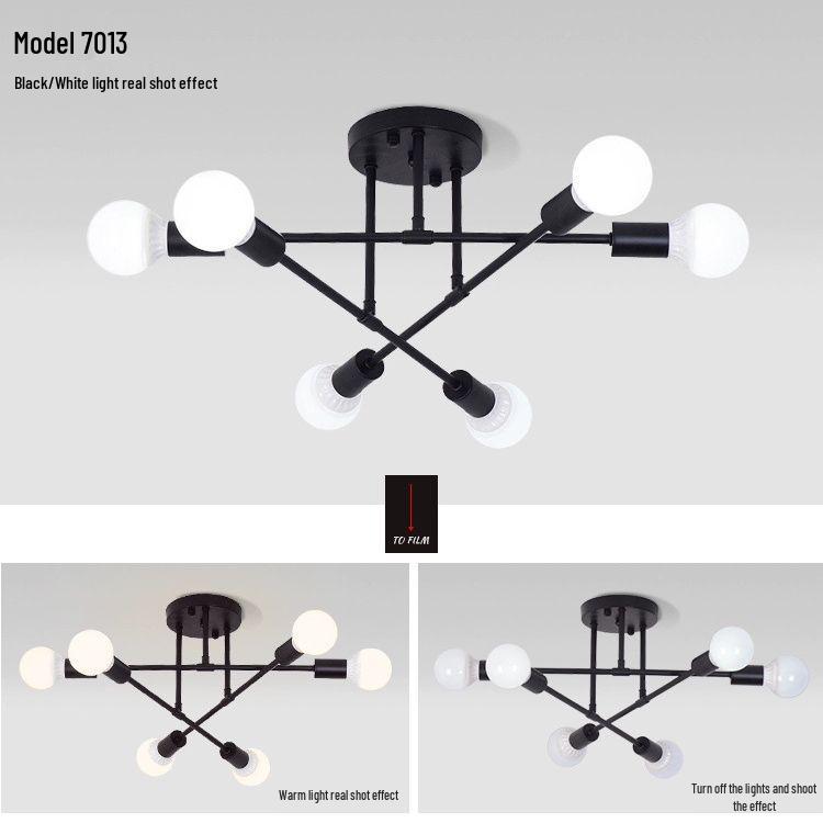Modern Minimalist Chandelier: Cross-Border Wrought Iron Pendant Light for Bedroom and Study In American Industrial Style