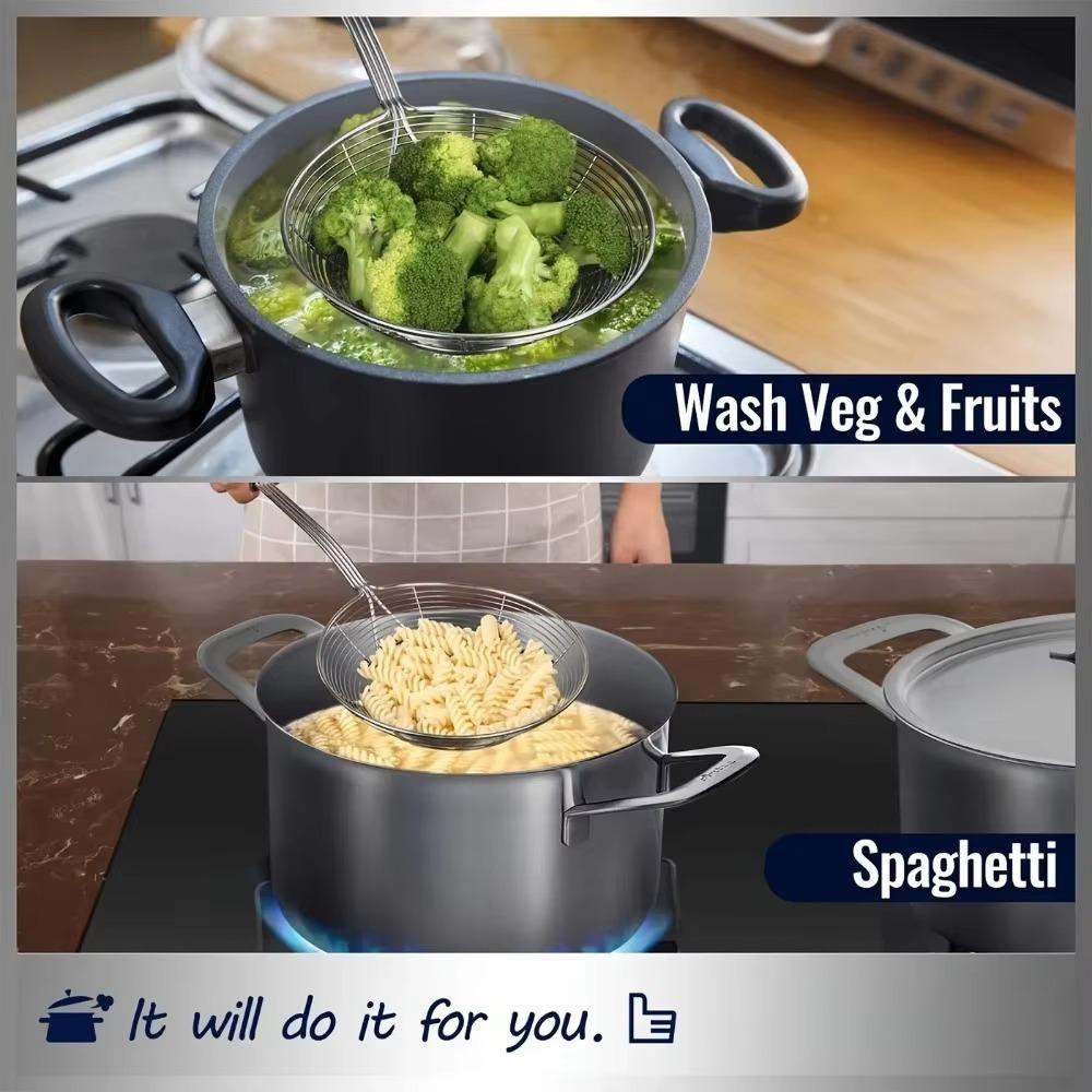 Double Round Stainless Steel Filter Mesh Thickened Multifunctional Frying Basket Colander Baking Cooking Tools Restaurant