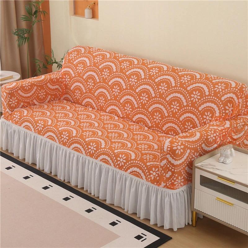 1/2/3/4/5 Seater Jacquard Sofa Slipcover Non-slip Sofa Cover with Skirt Elastic Couch Cover for Bedroom Office Living Room Decor