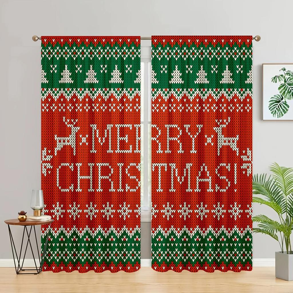 Weihnachtskitz Rot Grün Bedruckte Hochverdunkelnde Vorhänge Arbeitszimmer Küche Wohnzimmer Fenstervorhang Schlafzimmer Accessoire 2 Paneele