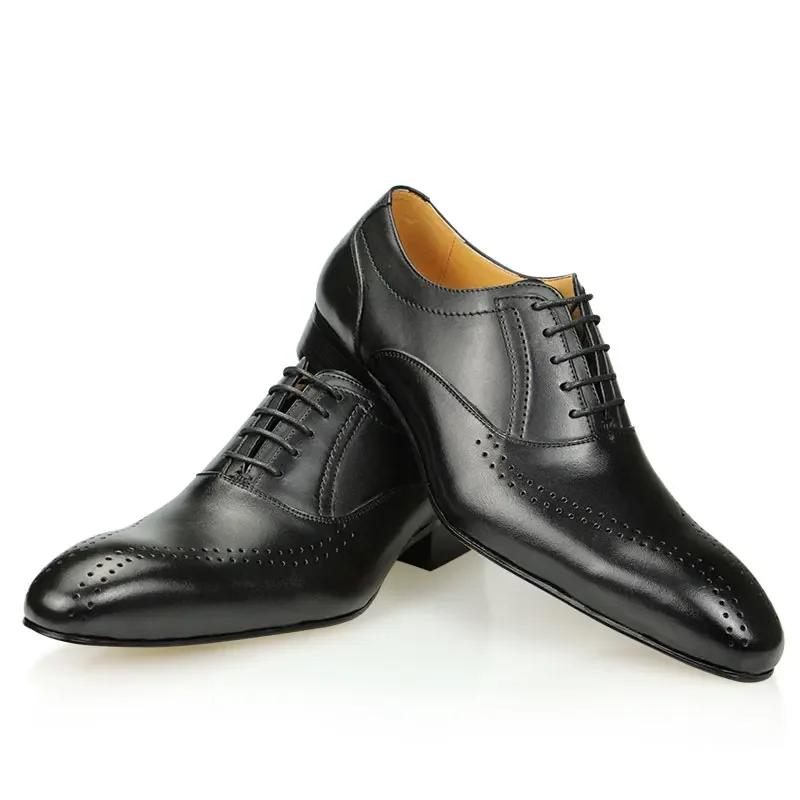 Men's Shoes Office Wear Luxury Designer Formal Business Oxfords Genuine Geather Fashion Casual Pointed Toe Male Wedding Brogues