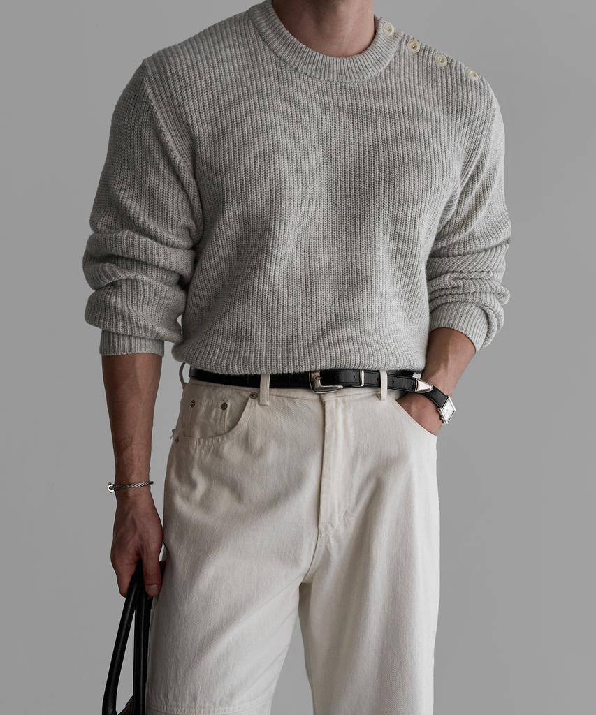 Baulopeulodeogteu Wool Button Round Knit [Gray]