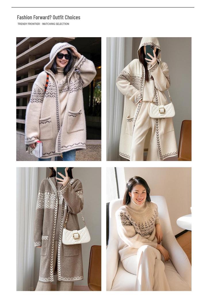 100% Wool Seven-Stitch High Neck Jacquard Women’s Sweater - Thick, Warm & Cold-Resistant Winter Base Layer