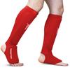 Authentic Meister Elastic Padded Leg Guards for MMA and Kickboxing Red (Pair) - - Large/X-Large