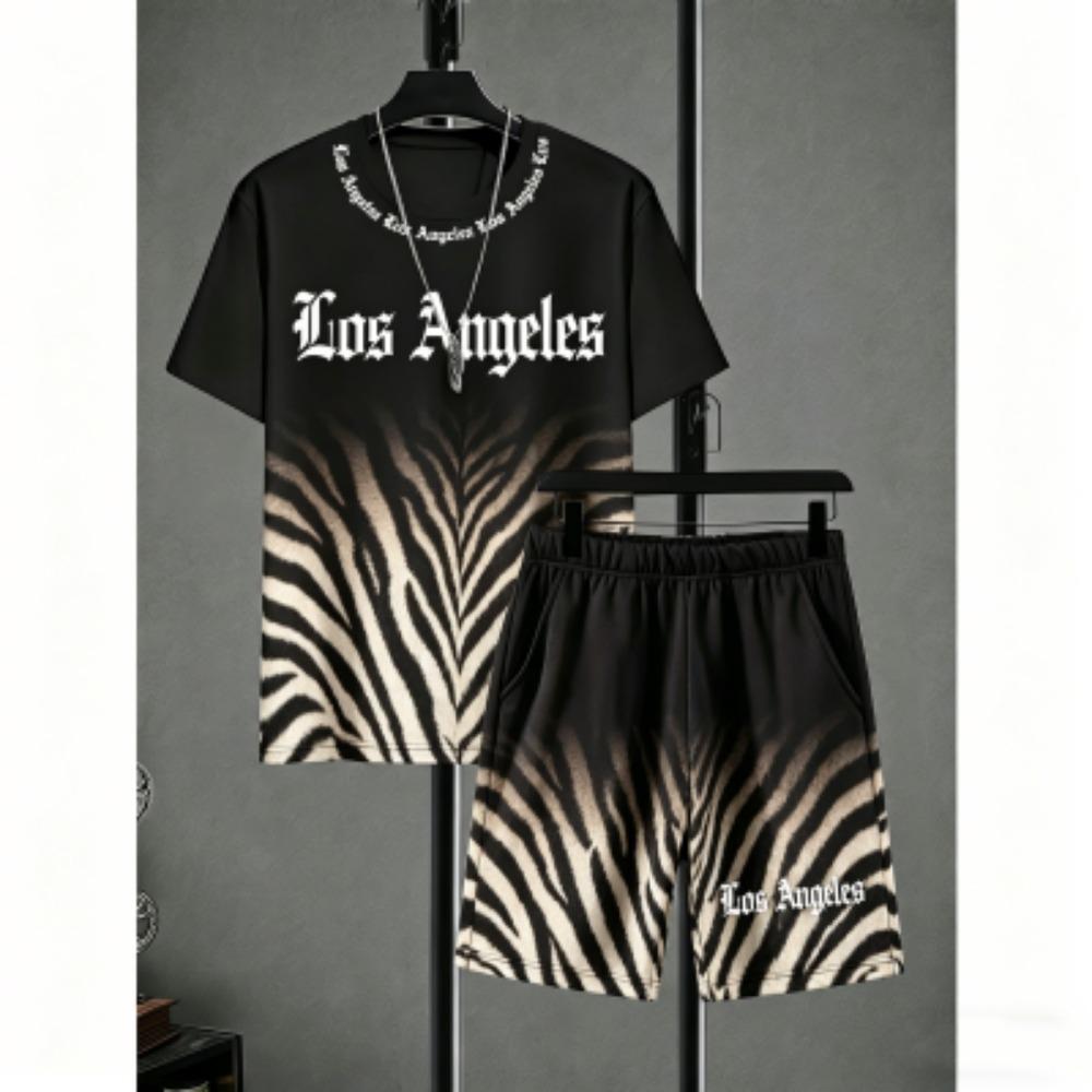 Fashion Men s Set Tiger Zebra Stripe Colorful Printed Men s T-shirt and Shorts 2 Piece Set Summer Casual Outdoor Men s and Women s T-shirt Sets XXS