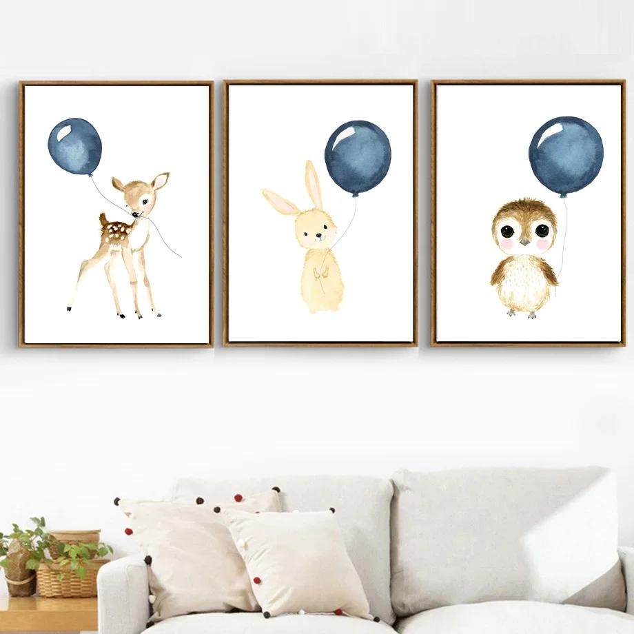 Canvas Painting Cute Raccoon Squirrel Penguin Balloon Nordic Wall Art Posters And Prints Nursery Wall Pictures Kids Room Decor