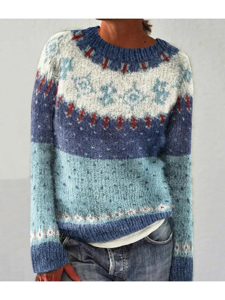 Pull en Tricot à Manches Longues pour Femme, Col Rond, Blocs de Couleurs, Coupe Ample, Tendance, Luxueux, Coupe Décontractée, Amincissant et Polyvalent