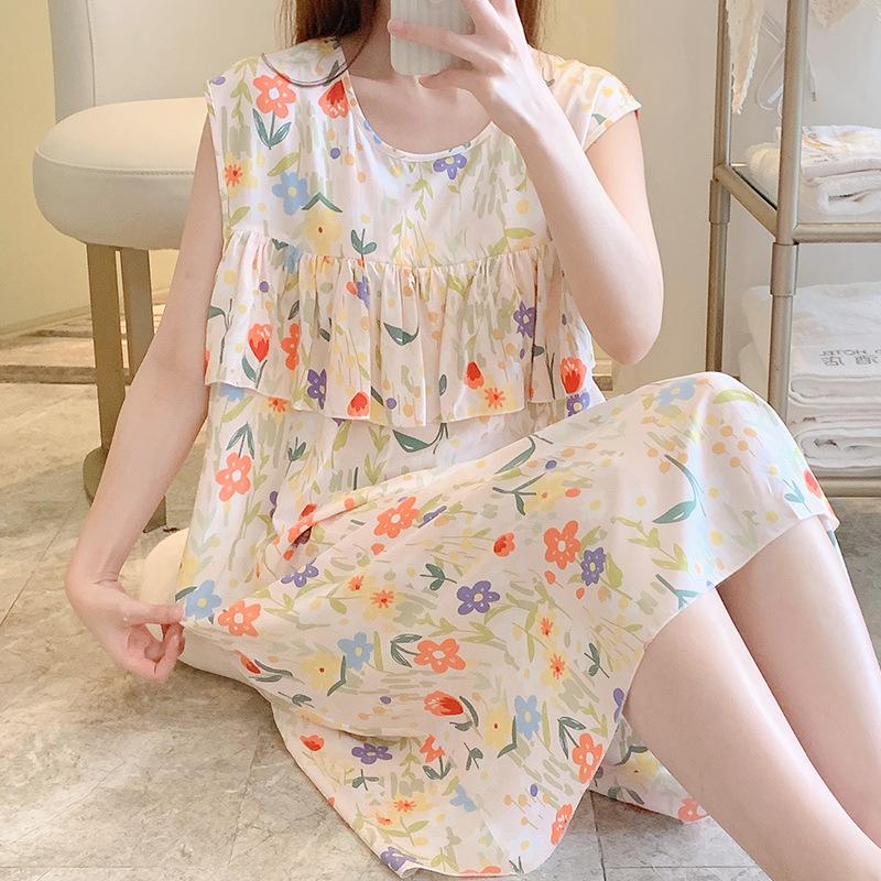 Anti-bumping vest, nightdress for female summer high school students, cotton and silk pajamas, new loungewear, little girls sleeveless cotton and silk