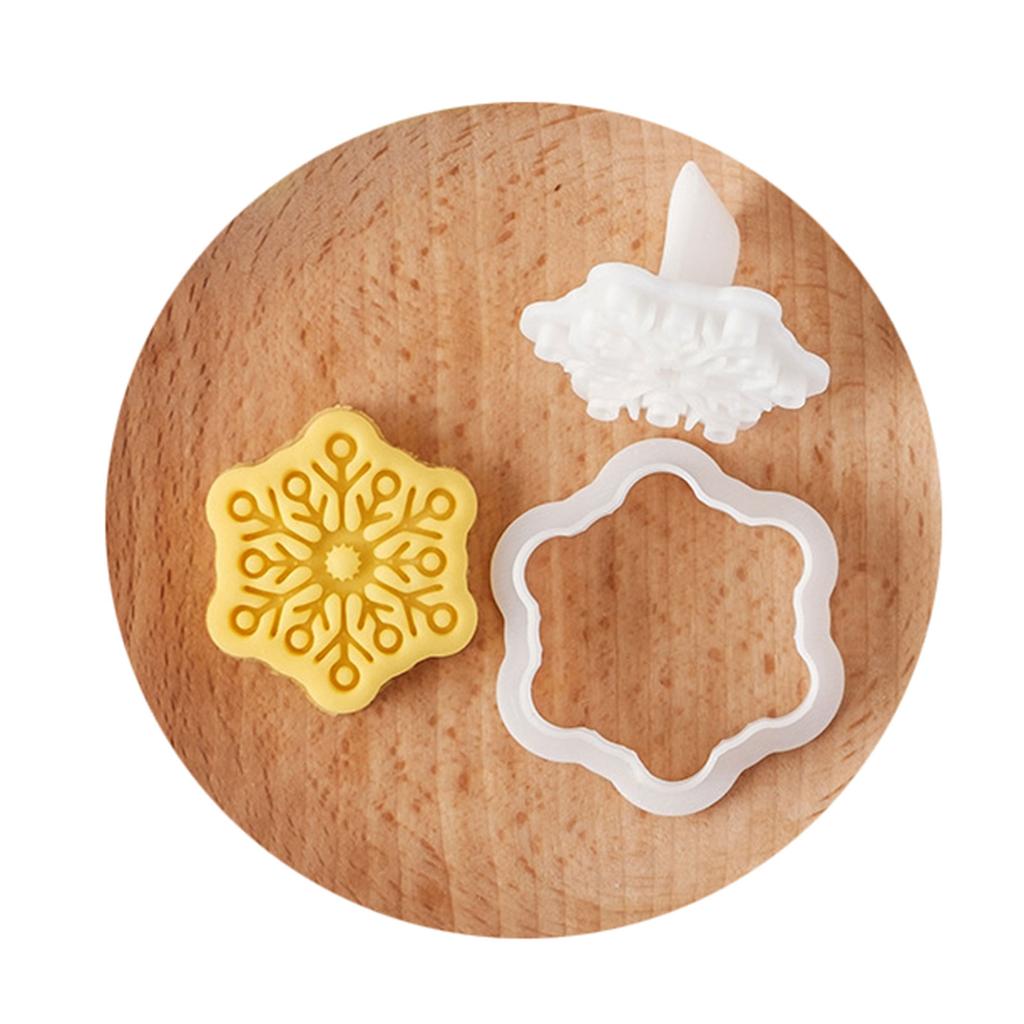 Christmas Snowflake Cookie Cutters Pressable Biscuits Mold Plastic Cookie Stamps DIY Cake Baking Tool Easy to Clean