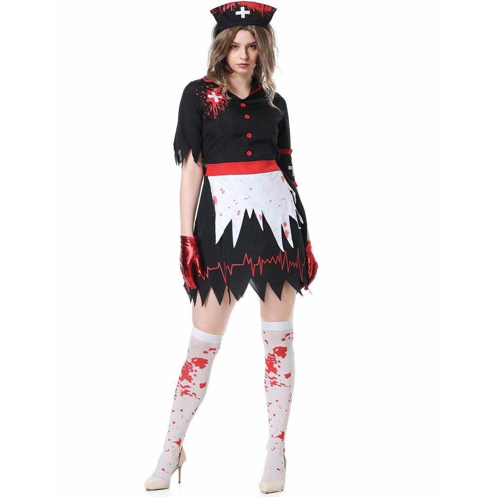 Vampire Nurse Uniform, Halloween Play Blood-stained Female Nurse Costume Cosplay Zombie Cos Medical Uniform
