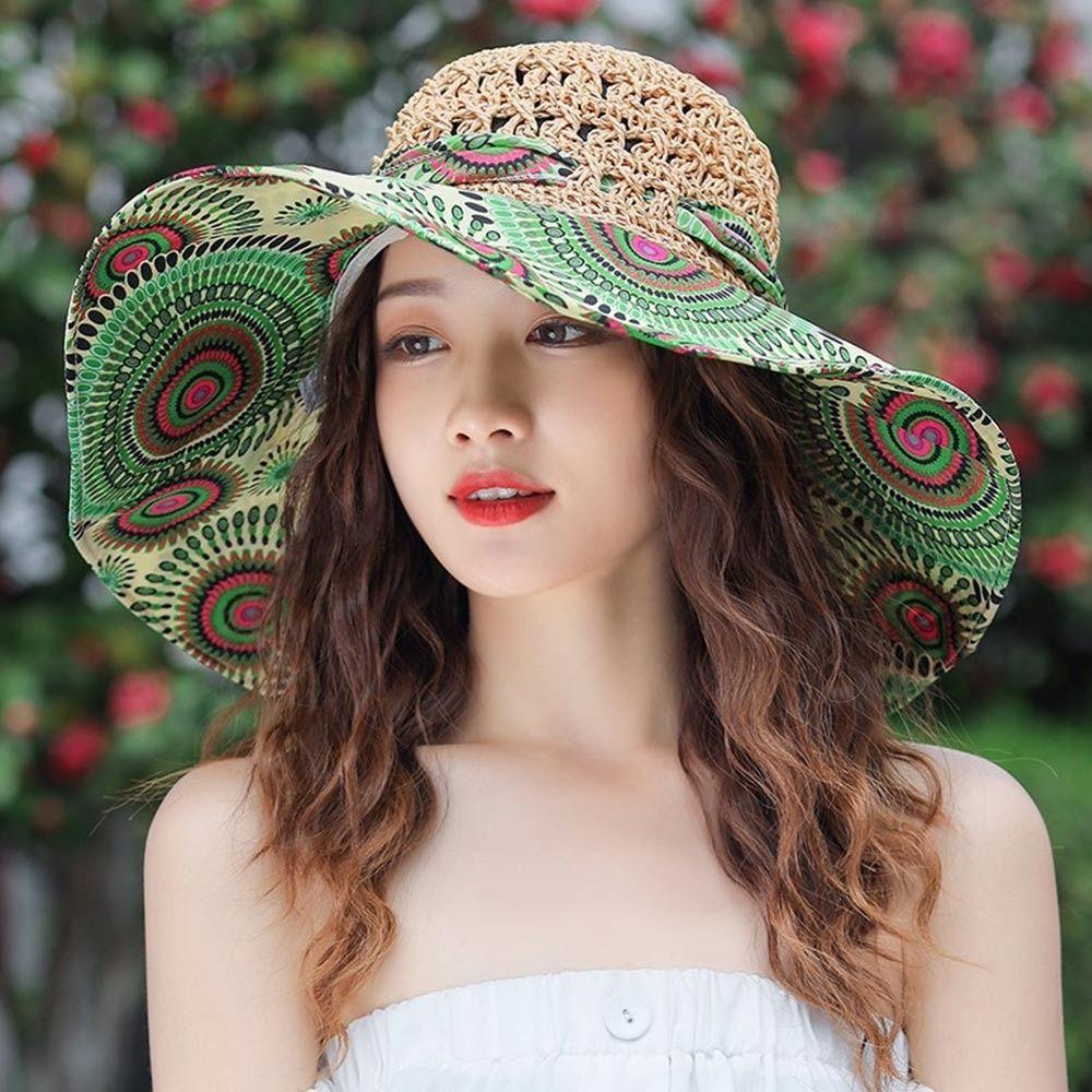 Wide Brim Bucket Hats Folding Straw Hat Fashion Beach Hat  Women