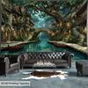 2D Fairycore Medieval Village Tapestry, Magical River Town Forest Wall Art for Home Decor