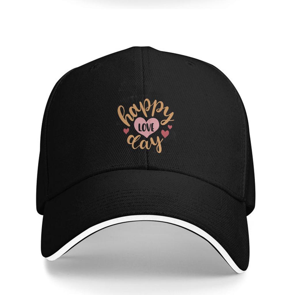 Happy Love Day Script Baseball Cap Breathable Cotton Adjustable Snapback Casual Hat for Unisex Adults
