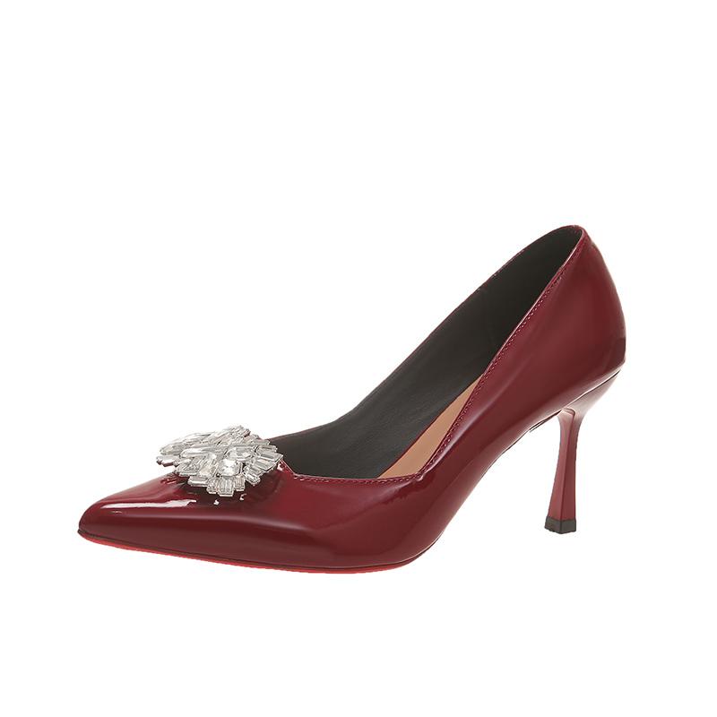 2026 Patent Leather High Heel Women Shoes Pointed Toe Slip On Rhinestones Formal Party Dress Pumps Prom Evening Wedding Heels
