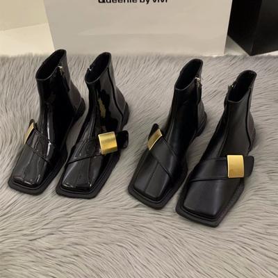 Módní Nový Styl Populární Designérské Vintage Dámské Kotníkové Boty Módní Čtvercová Špička Boty Jaro Podzim Ploché Dámské Krátké Boty Zapatos Mujer