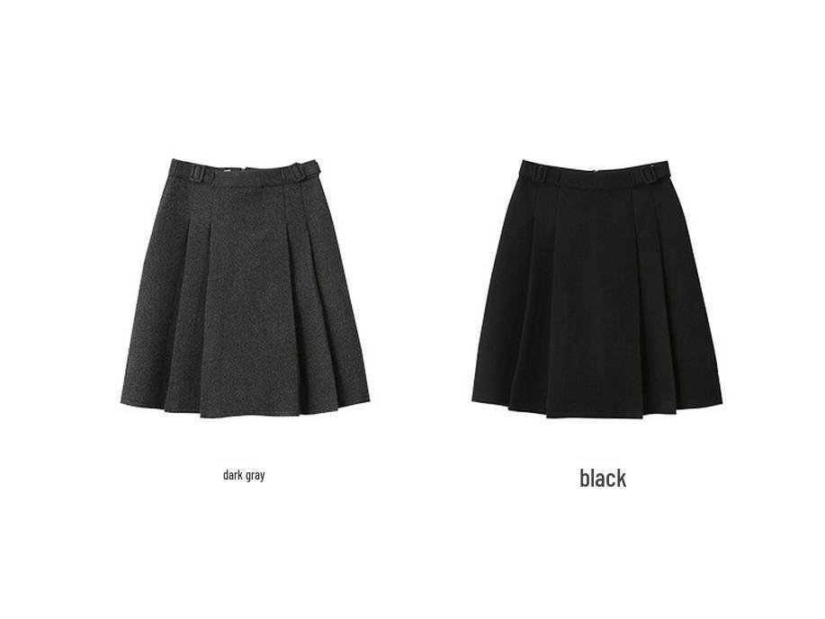 Miu-Style High-Waisted Pleated A-Line Mid-Length Wool Blend Skirt - Women's Versatile Solid Color Slimming Design
