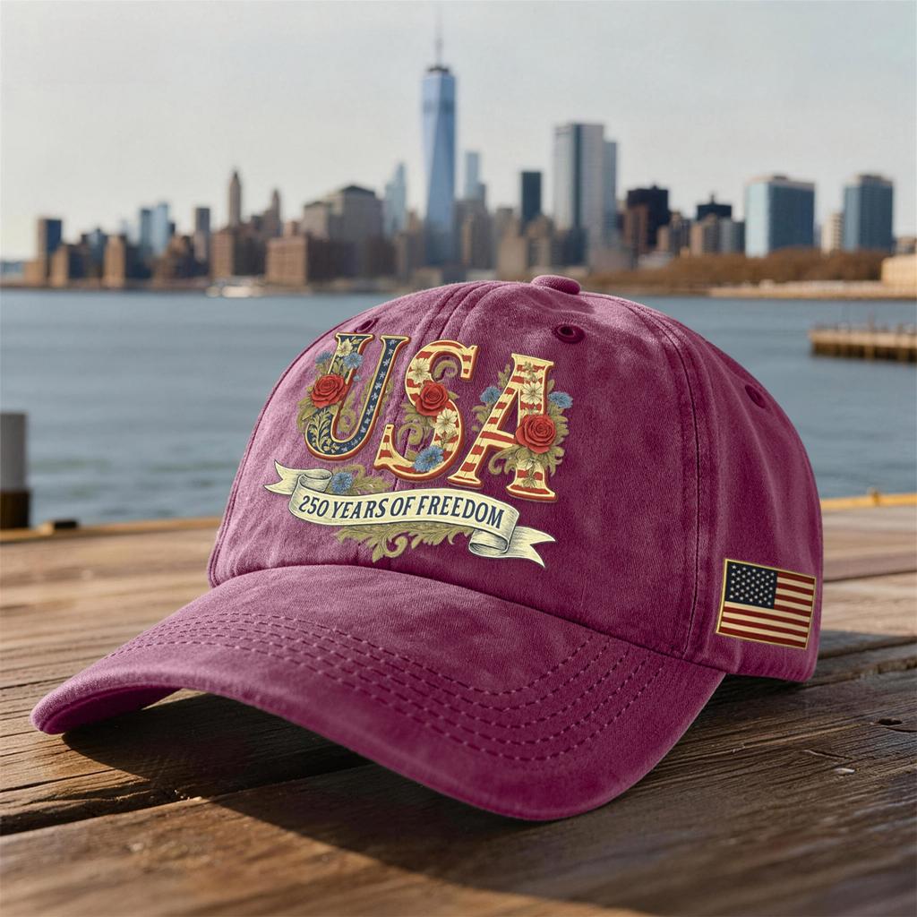 Unisex USA 250th Anniversary Printed Distressed Washed Baseball Cap | Patriotic Vintage Hat For Celebrations