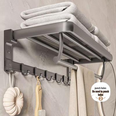 Punch-Free Space Aluminum Bathroom Shelf with Towel Bar