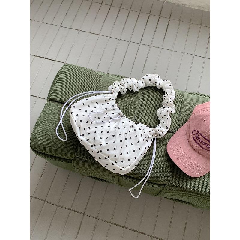 Polka Dot Portable Shoulder Bag Women's Small Fresh Drawstring Pleated Nylon Messenger Bag Women's New Small Square Bag