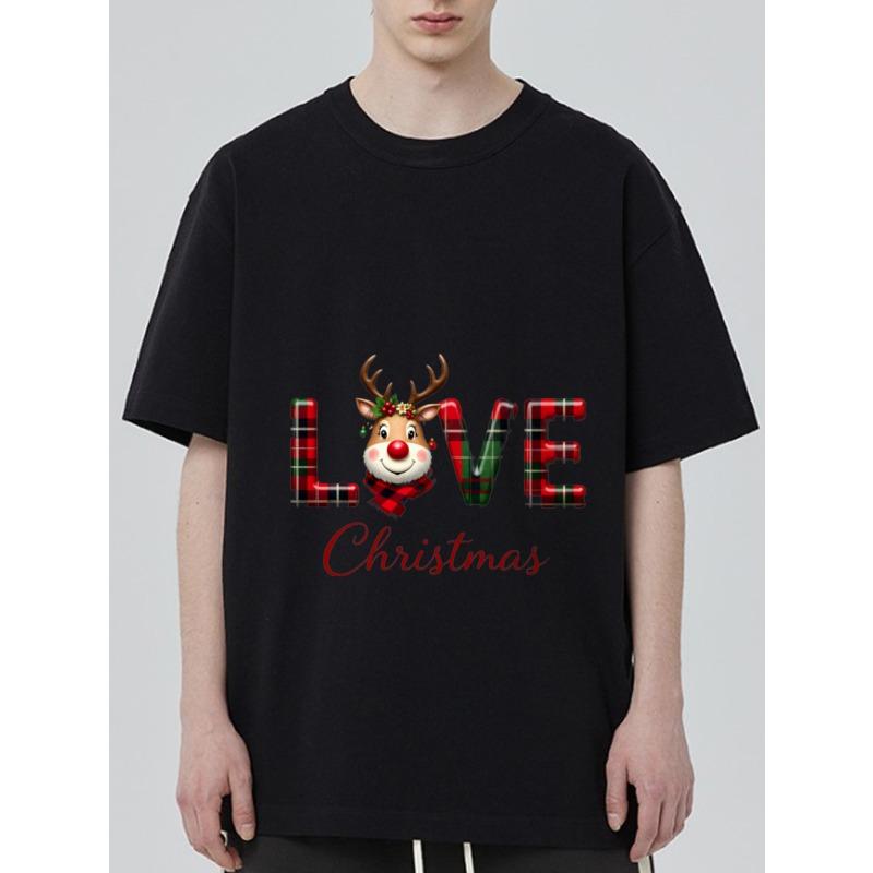 

Christmas T Shirt Black Love Christmas Reindeer Plaid Print for Holiday Season XXXXL