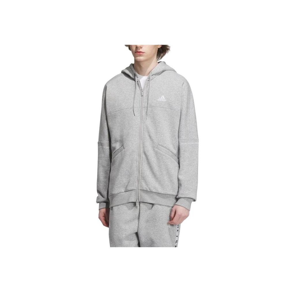 Adidas Bunda s kapucí na zip s dlouhým rukávem s potiskem pruhů a písmen Unisex bunda Šedá IK7327