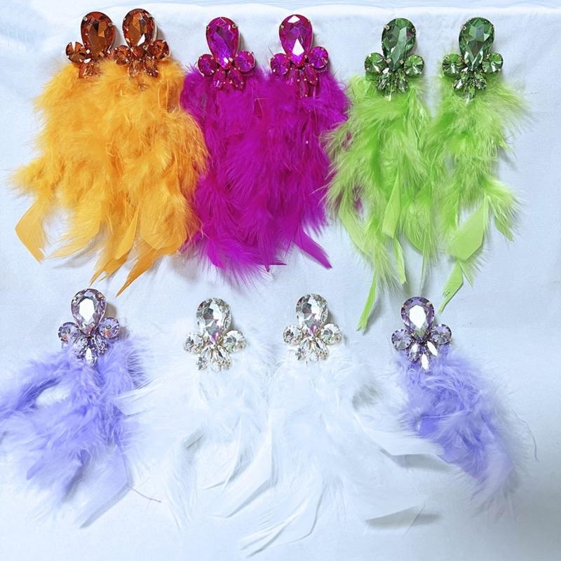 Hypoallergenically Feather Crystal Earrings Lightweight Alloy Long Drop Jewelry Ear Accessories for Women Gift