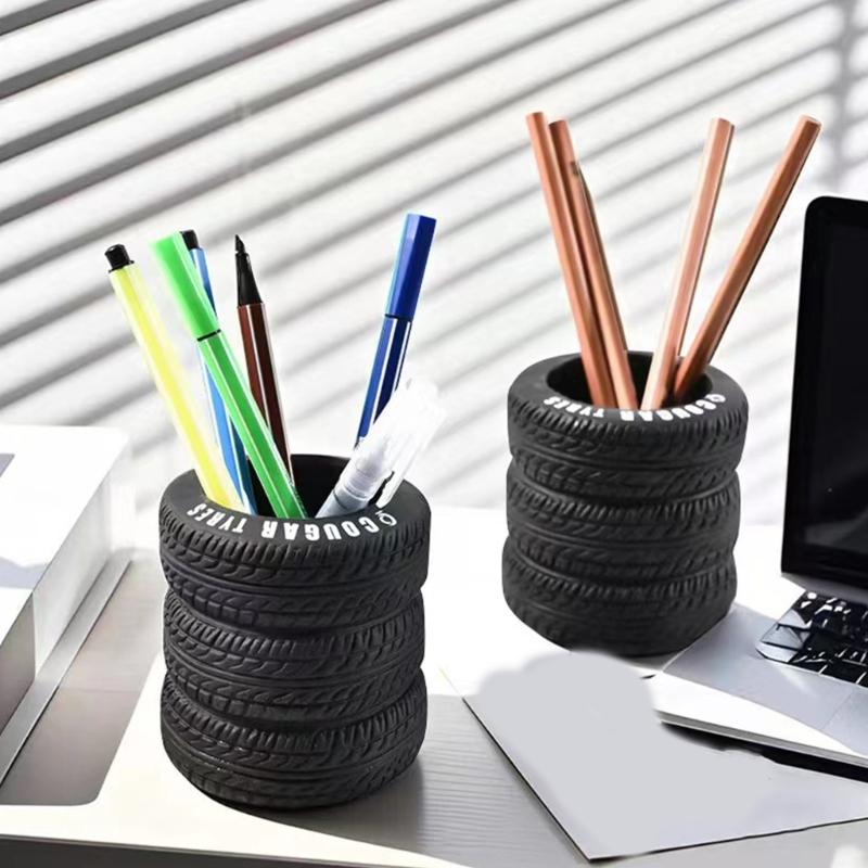 Tire Shape Multifunctional Desktop Organizers for Pens Office Supplies With Rubberized Materials