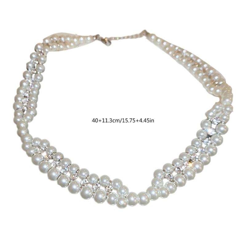 Imitation Pearls Beaded Necklace with Zircon Multi-layered Clavicle Chain Fashionable Jewelry for Everyday Outfits