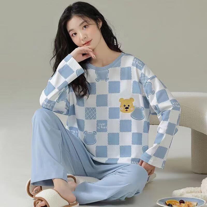 İlkbahar ve Sonbahar Pijamaları Kadın Uzun Kollu Sevimli Çizgi Film Kolej Tarzı Ev Giyim Kadın Yumuşak Uyku Giyim