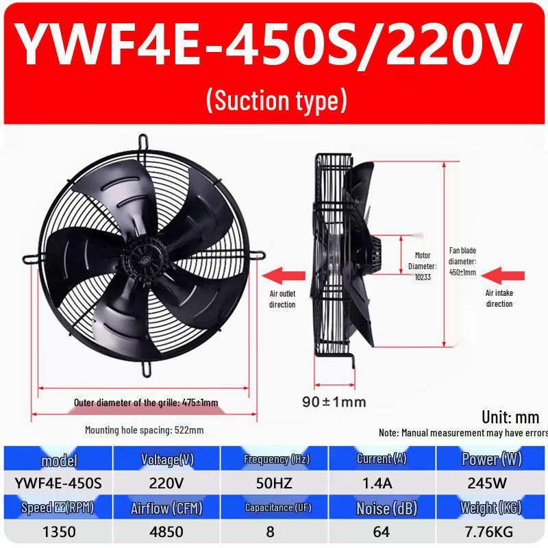 Осевой вытяжной вентилятор Tai Ju Fu YWF4E-450S, штекер CN (адаптер в комплекте)