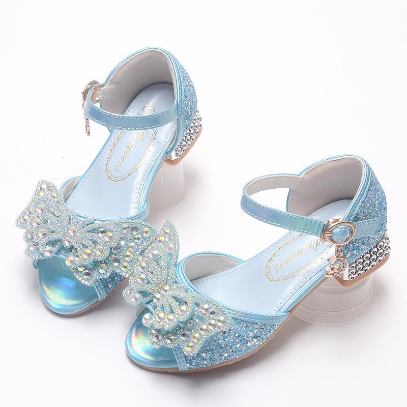 Girls' Sandals Children's Princess Shoes New Summer Style Little Girls' Medium and Large Kids' Butterfly Soft Sole Crystal Shoes