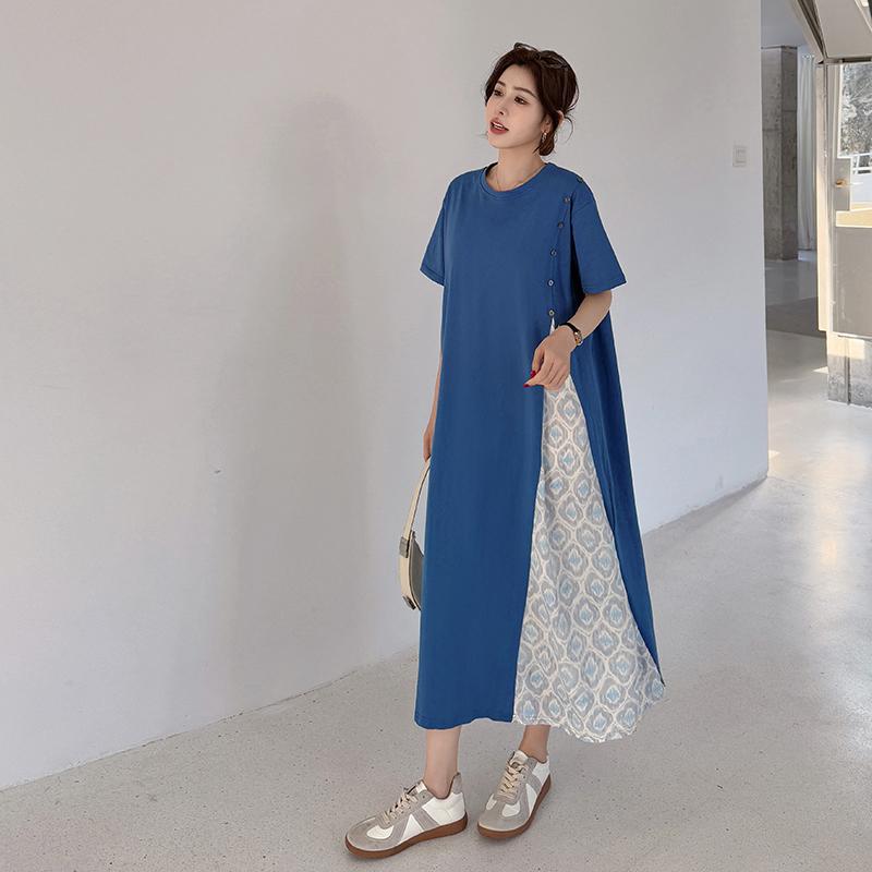 DIMANAF Dámské 2025 Nadměrné velikosti Letní šaty Košilové šaty Základní O-výstřih Krátký rukáv Volné Dlouhé šaty Maxi