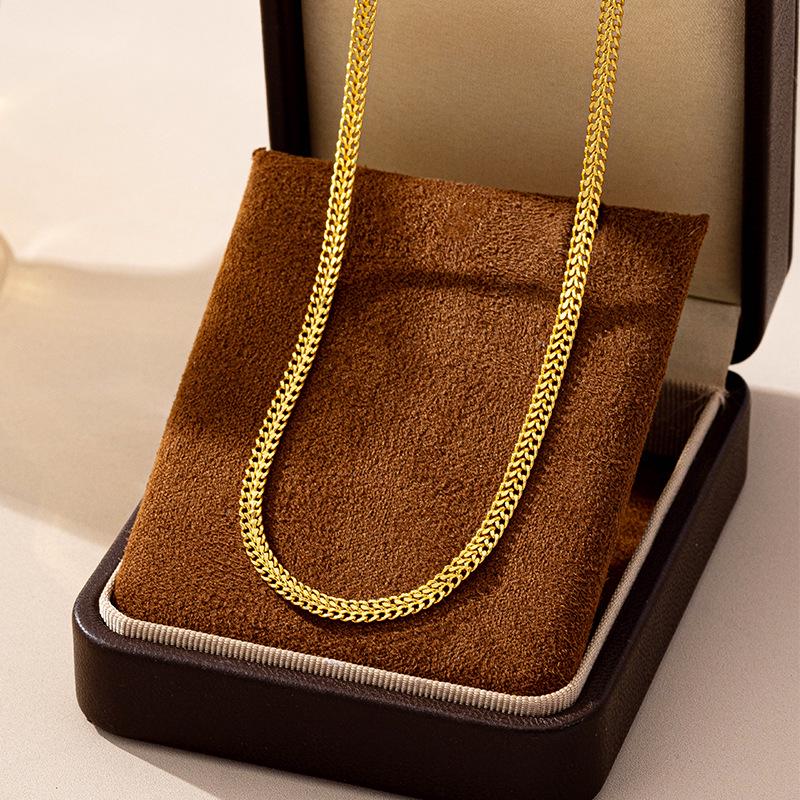 

Simple Cable Knit Clavicle Chain Necklace - Gold, Long-lasting Color Retention, Women s Fashion