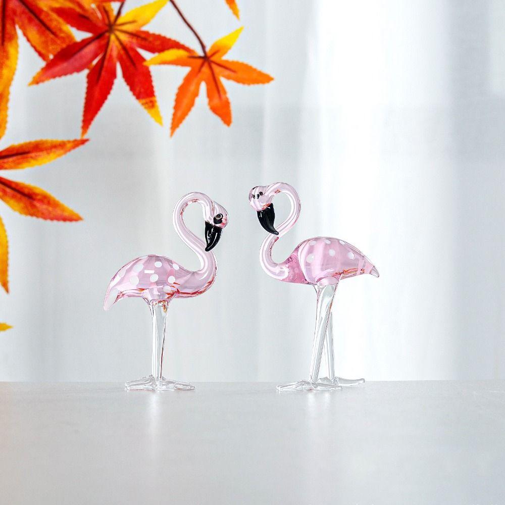 

Cartoon Simulated Pink Flamingo Handmade Art Animal Sculpture Glass Flamingo Figurines Desk Prop Style A