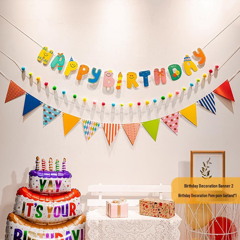 First Birthday Pom-Pom Bunting & Photo Banner for Boys and Girls