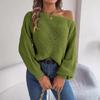 Automne et Hiver, Décontracté, Ajouré, Une Épaule Dégagée, Haut, Manches Lanterne, Pull Chaud, Vêtements pour Femmes